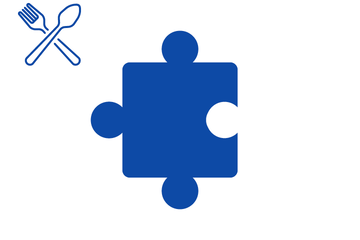 Blaues Puzzleteil mit Icon Besteck