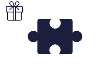 Dunkelblaues Puzzleteil mit Icon Geschenk